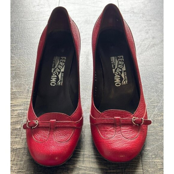 Salvatore Ferragamo Slip On Pumps High Heel Leather Shoes Red Size 9B - Picture 7 of 10